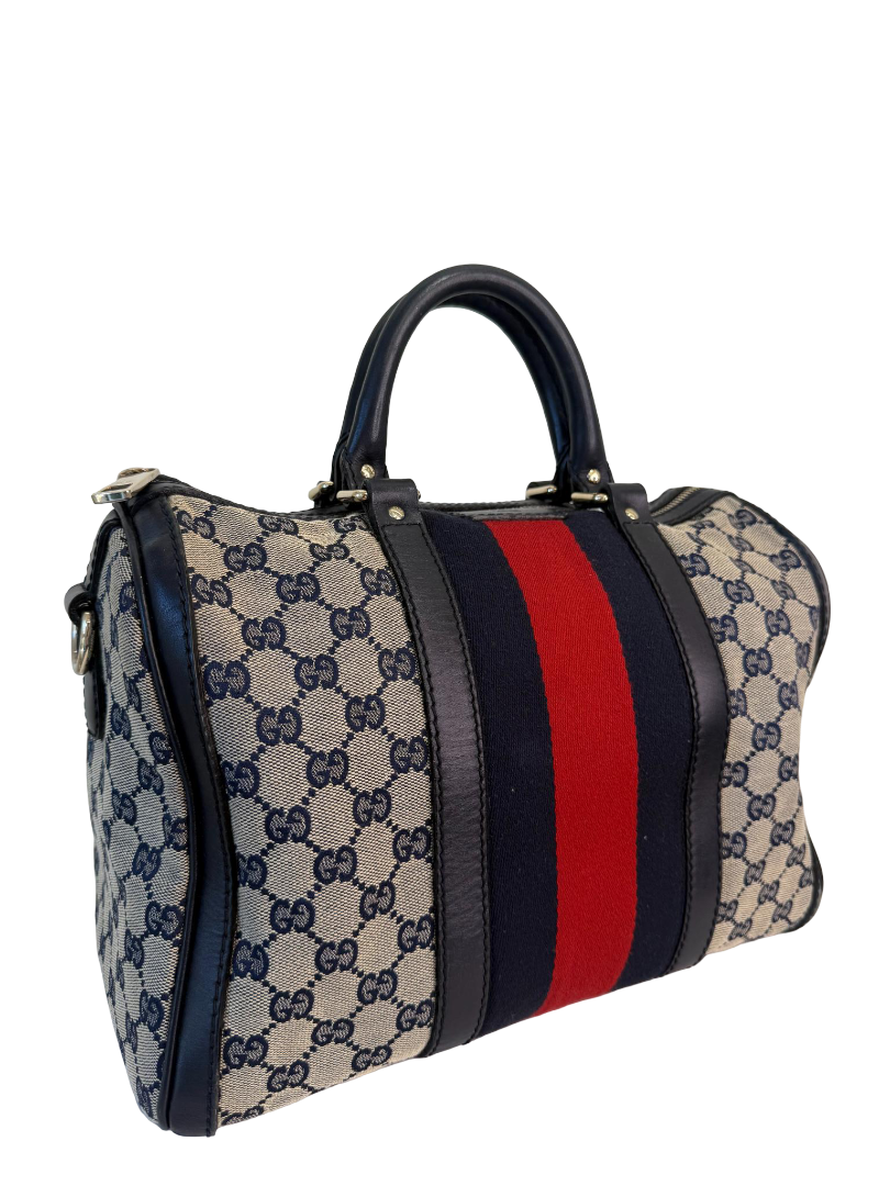 Gucci Blue GG Canvas Vintage Web Medium Boston Bag