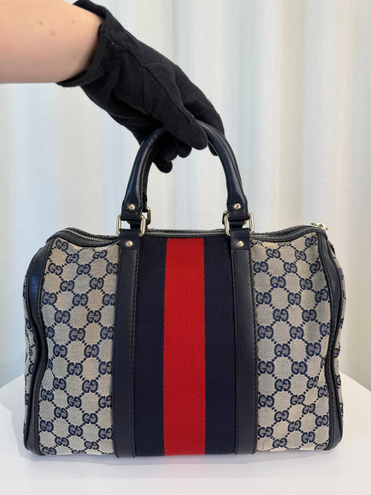 Gucci Blue GG Canvas Vintage Web Medium Boston Bag
