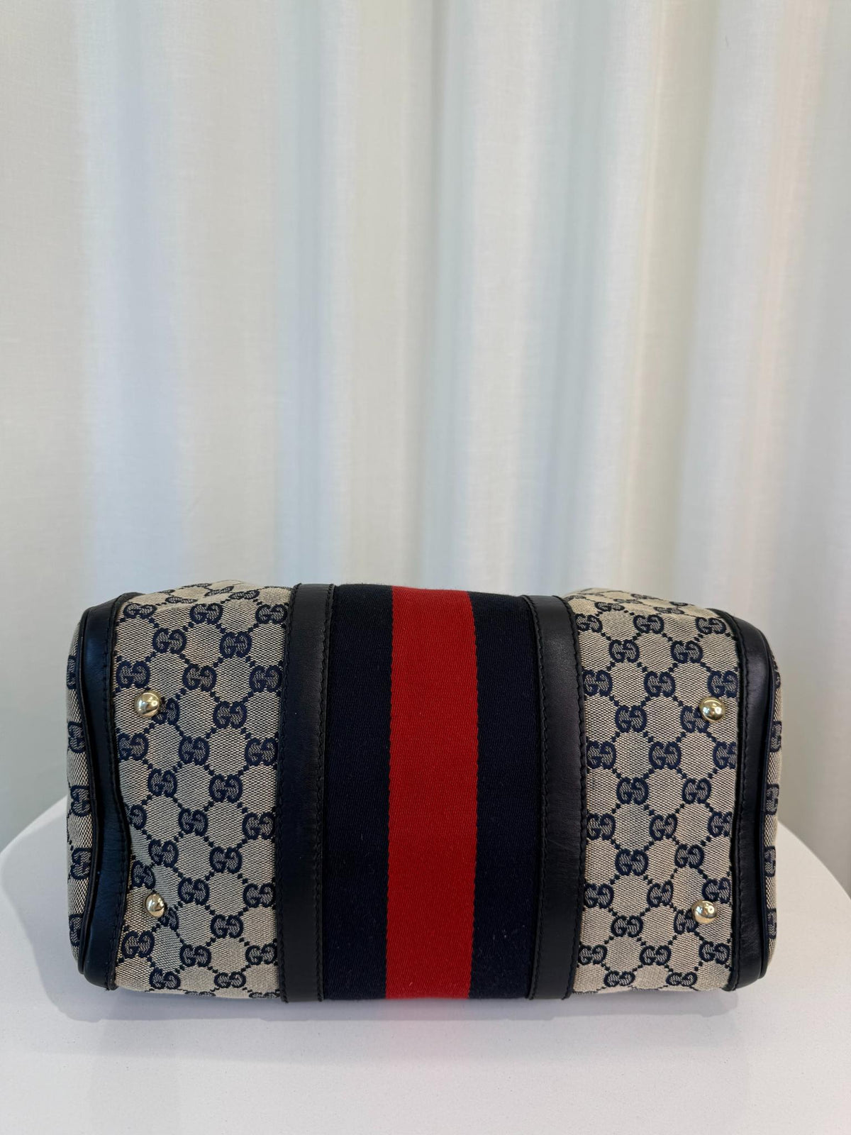 Gucci Blue GG Canvas Vintage Web Medium Boston Bag