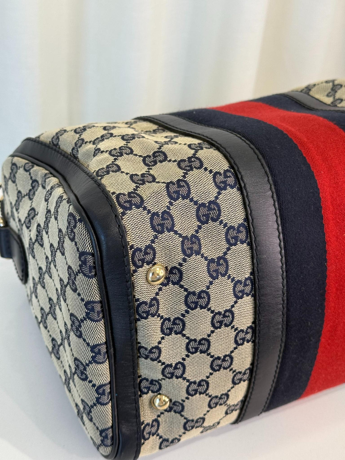 Gucci Blue GG Canvas Vintage Web Medium Boston Bag