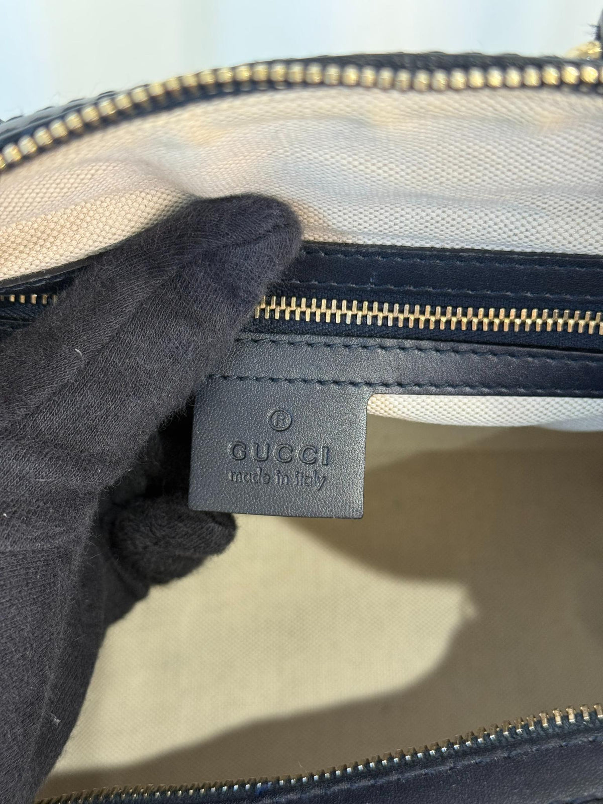 Gucci Blue GG Canvas Vintage Web Medium Boston Bag