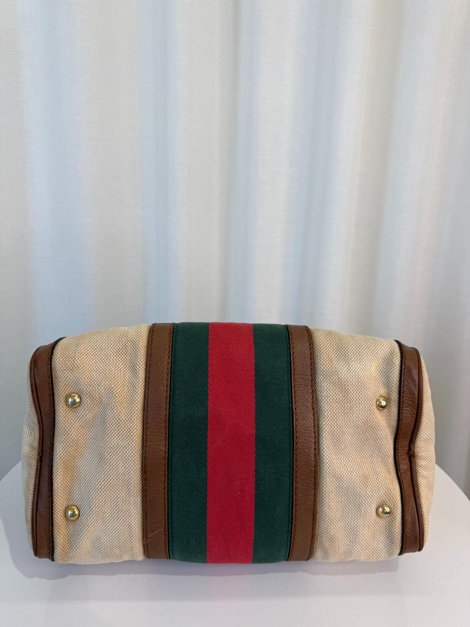 Gucci Brown/Tan Canvas Medium Vintage Web Boston Bag
