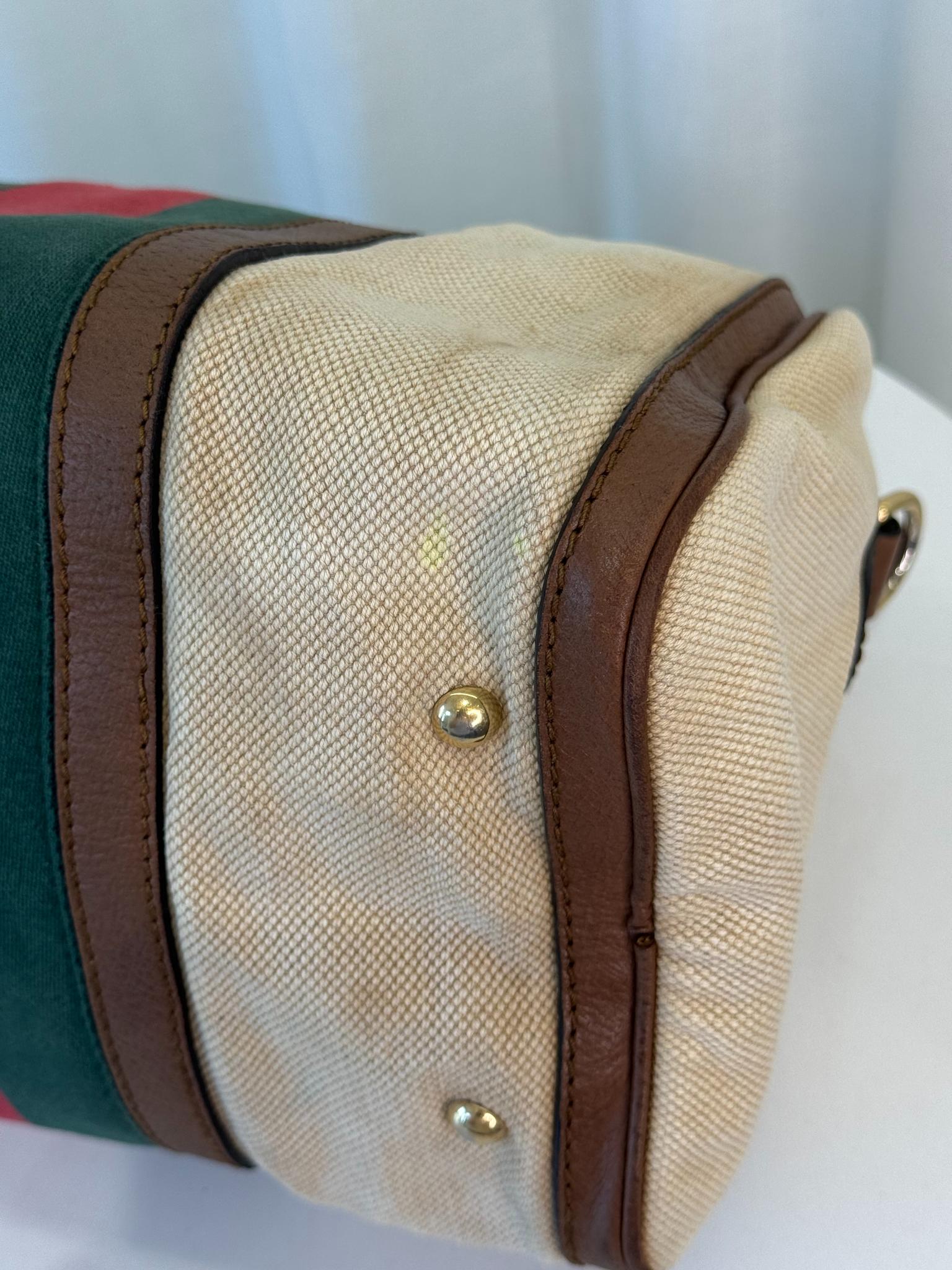 Gucci Brown/Tan Canvas Medium Vintage Web Boston Bag