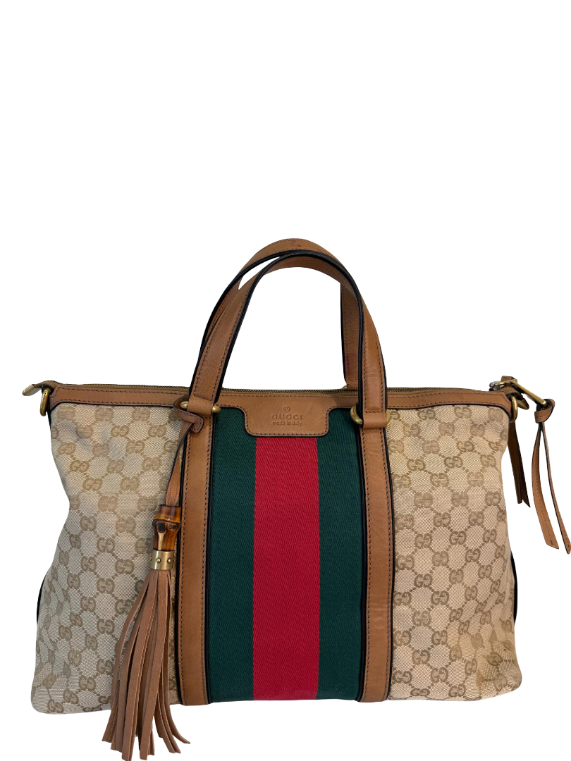 Gucci Beige GG Canvas Vintage Web Rania Top Handle Bag
