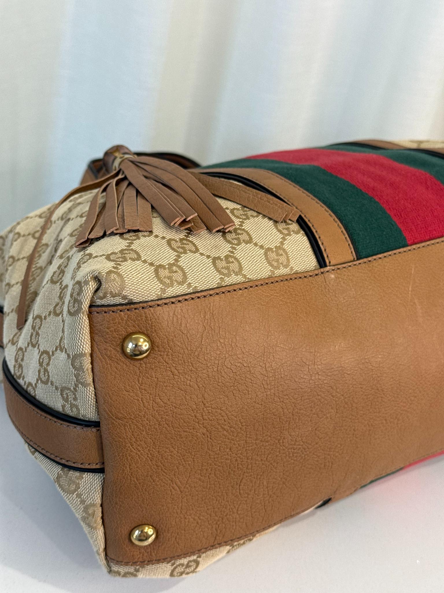 Gucci Beige GG Canvas Vintage Web Rania Top Handle Bag