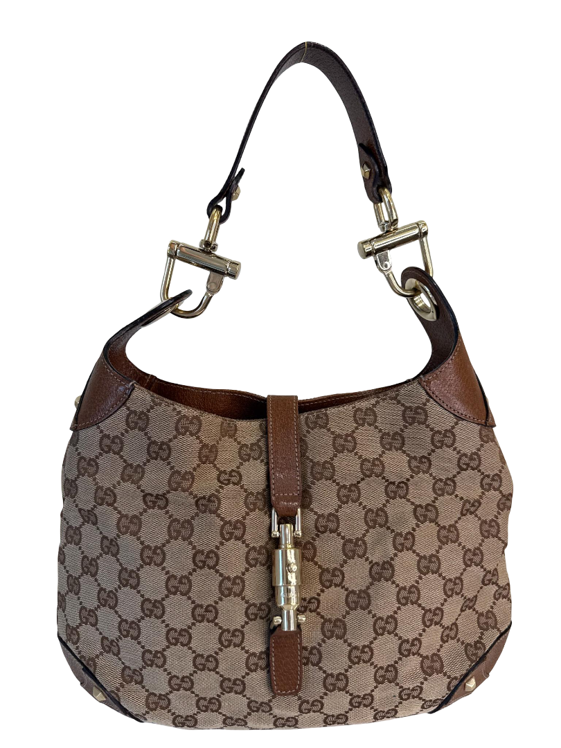 Gucci Jackie Piston Lock Beige/Brown GG Canvas Shoulder Bag