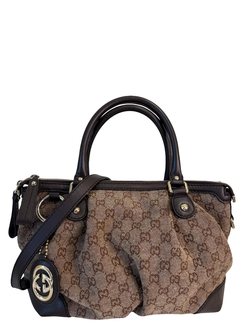 Gucci Sukey Beige/Brown GG Canvas Top Handle Bag