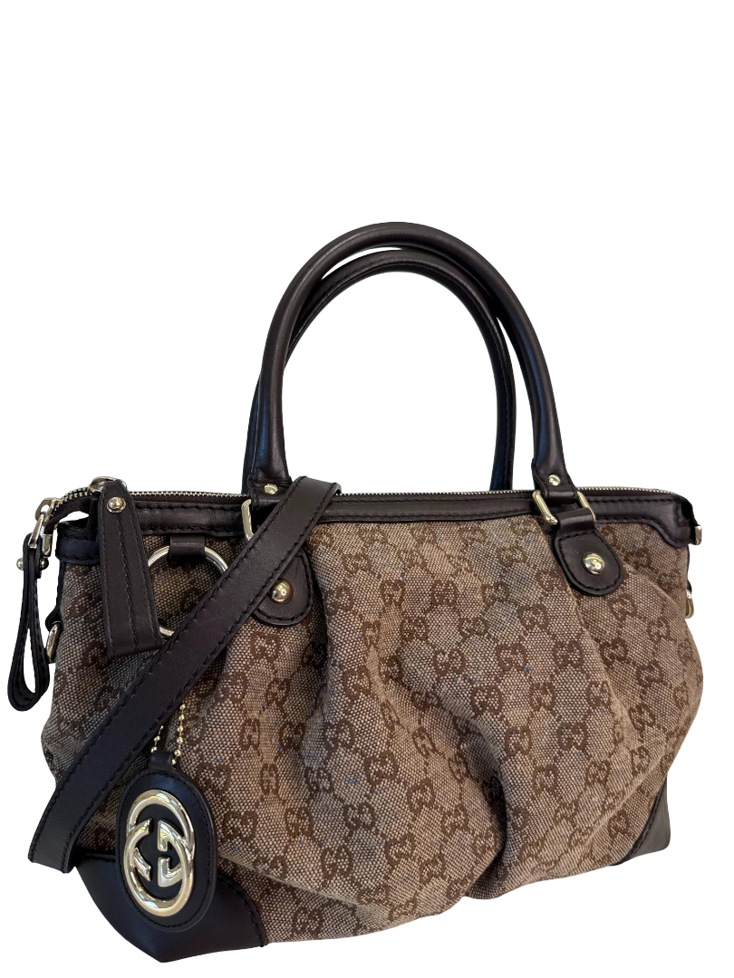 Gucci Sukey Beige/Brown GG Canvas Top Handle Bag