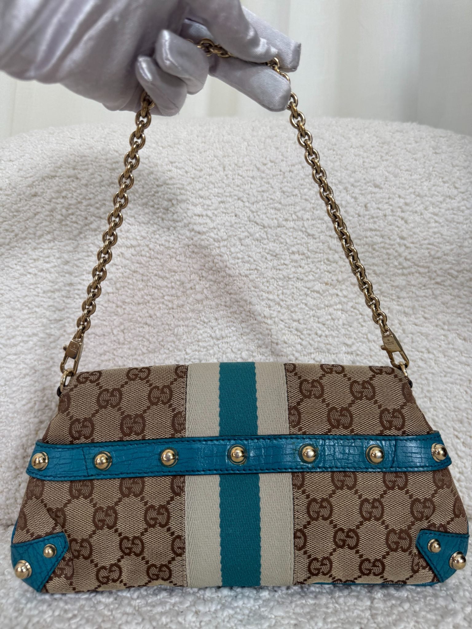 Gucci Horsebit Tom Ford Beige/Blue Canvas/Leather Pochette