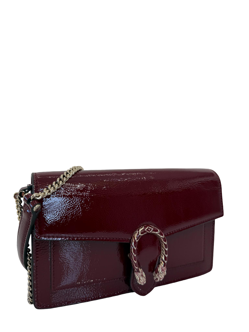 Gucci Dionysus Mini Burgundy Patent Leather Crossbody Bag