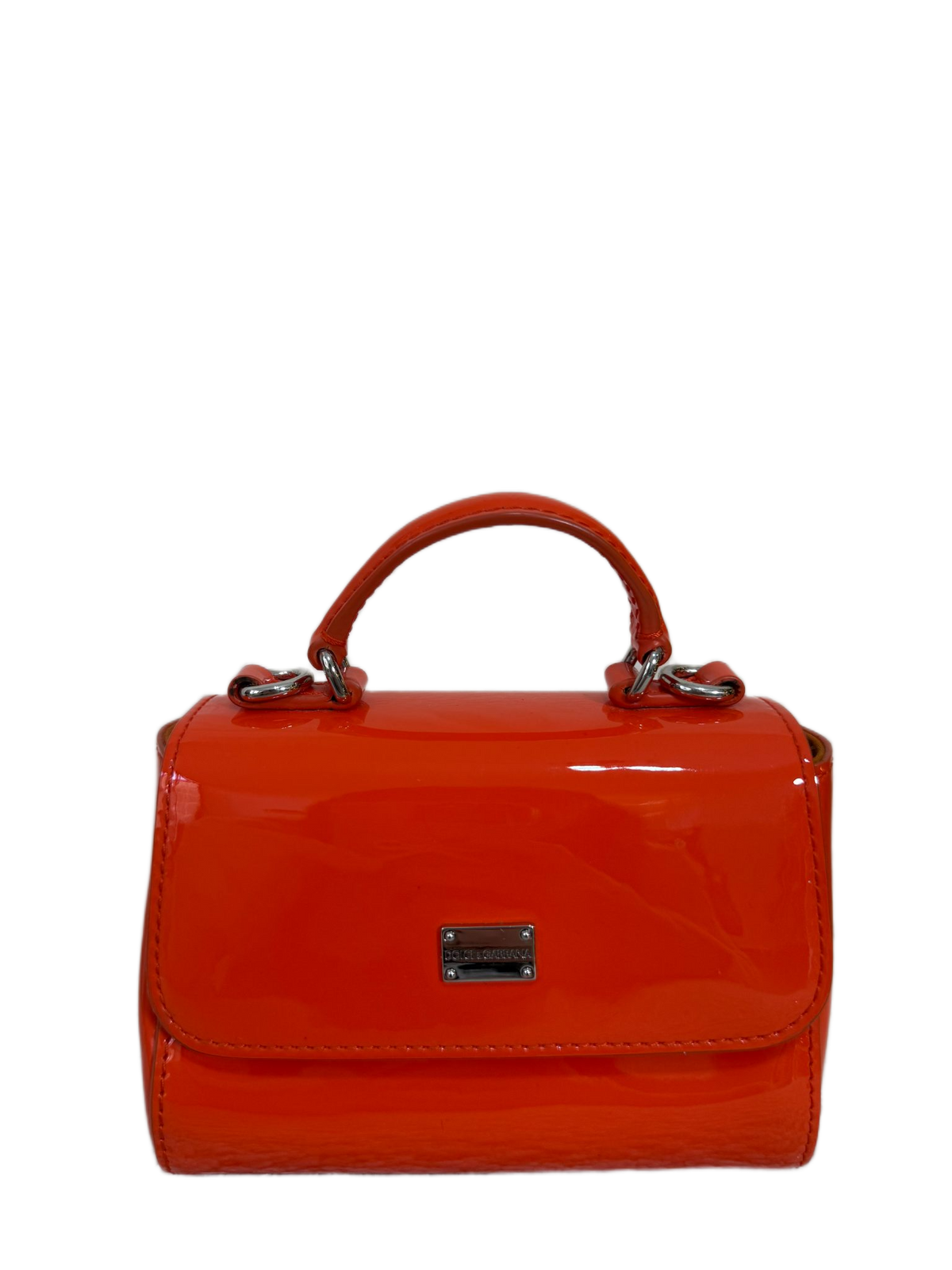 Dolce Gabbana Orange Patent Leather Bambino Miss Sicily Top Handle Bag