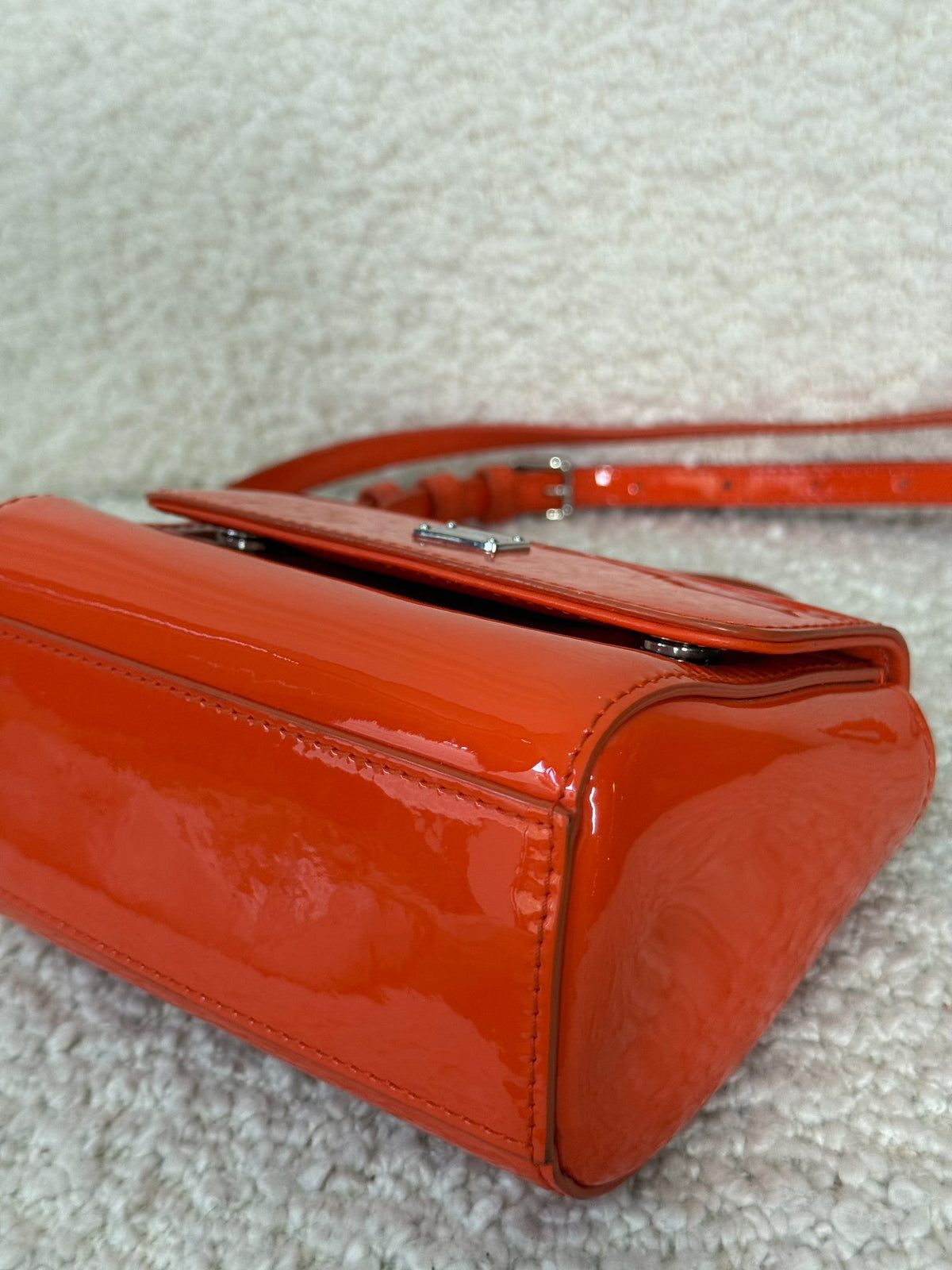 Dolce Gabbana Orange Patent Leather Bambino Miss Sicily Top Handle Bag