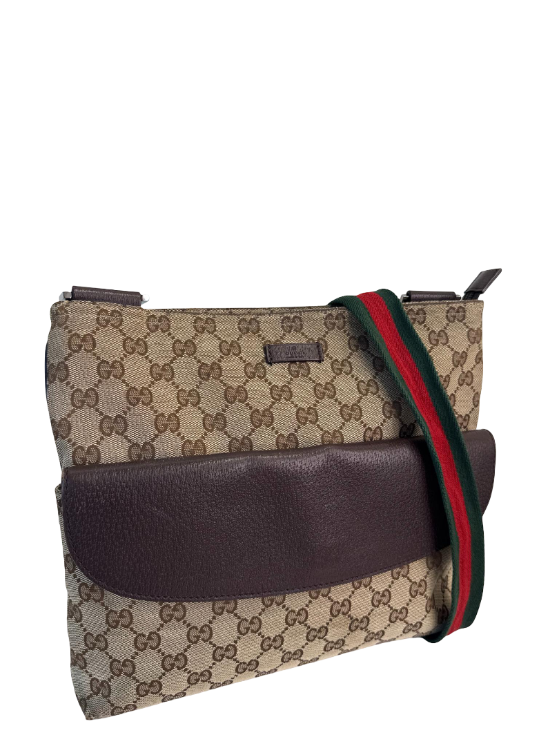 Gucci Beige/Ebony GG Canvas Web Messenger Bag