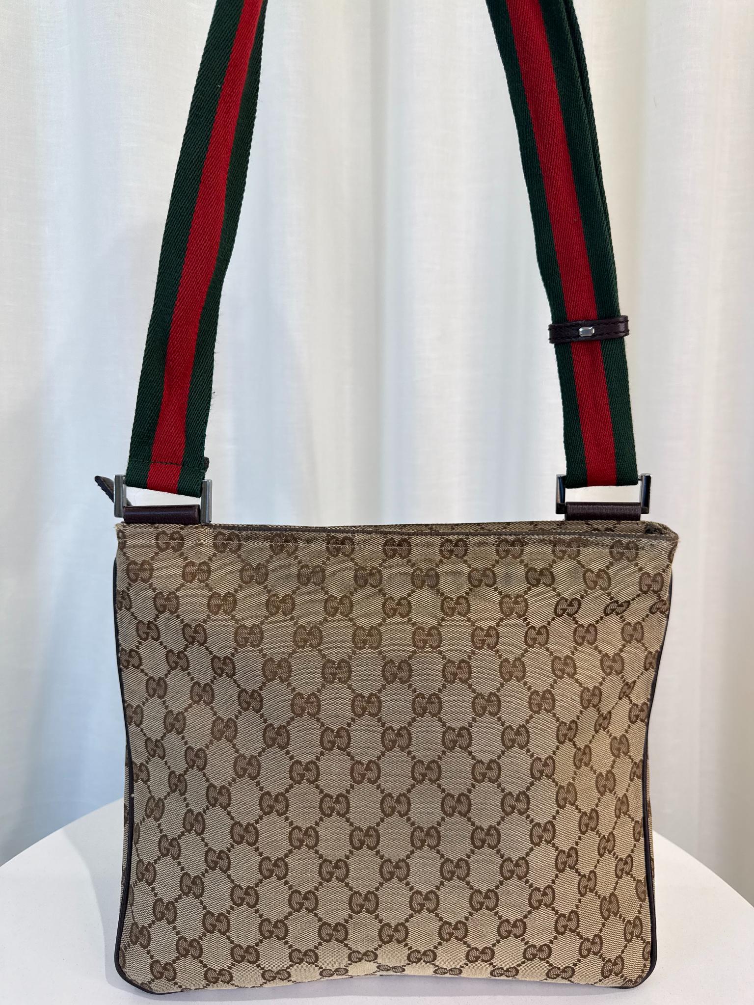 Gucci Beige/Ebony GG Canvas Web Messenger Bag
