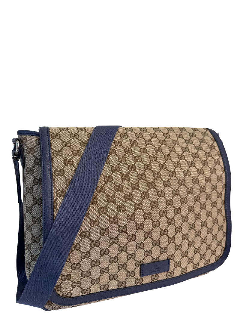 Gucci Beige/Blue GG Canvas and Leather Messenger Diaper Bag