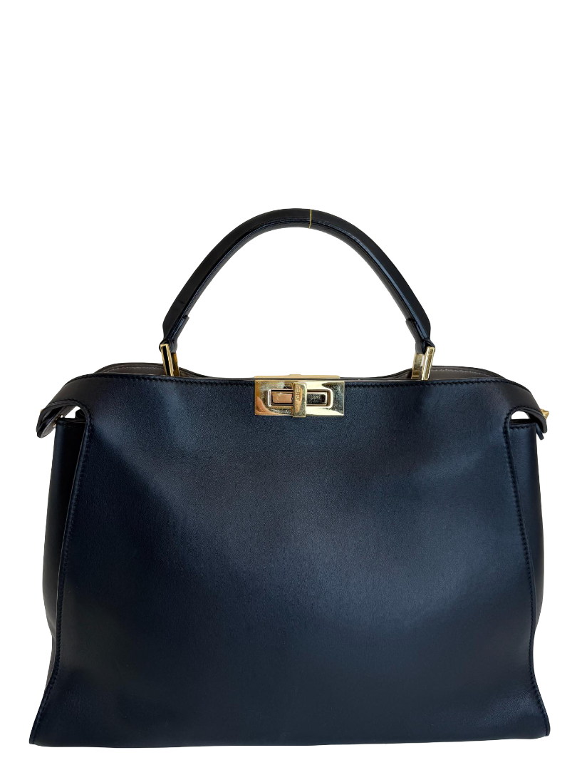 Fendi Peekaboo Large Black Soft Leather Top Handle Bag