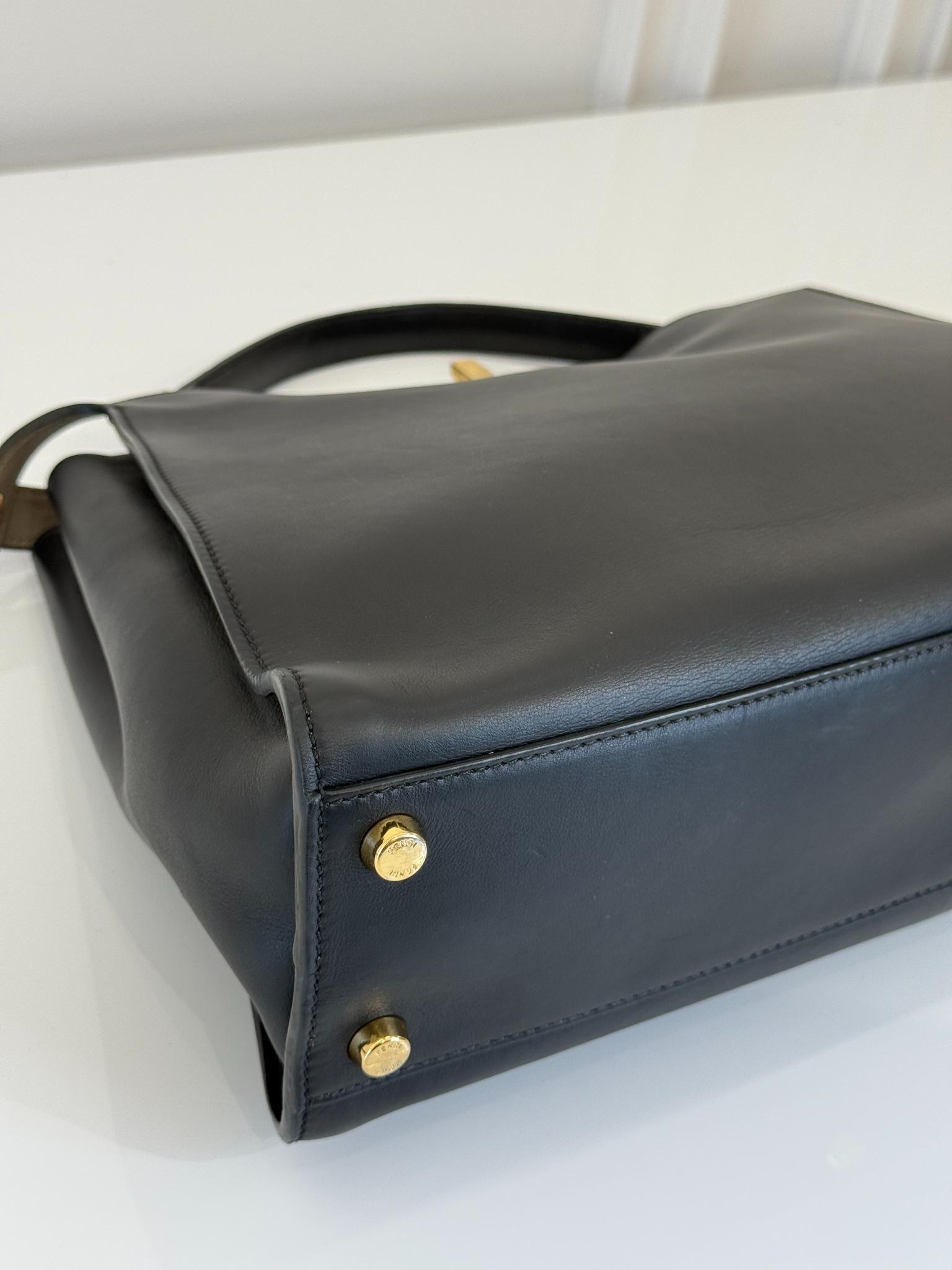 Fendi Peekaboo Large Black Soft Leather Top Handle Bag