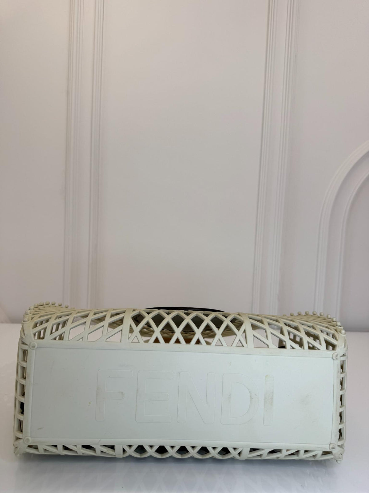 Fendi FF Logo Stamp Off White/Brown PVC Basket Bag