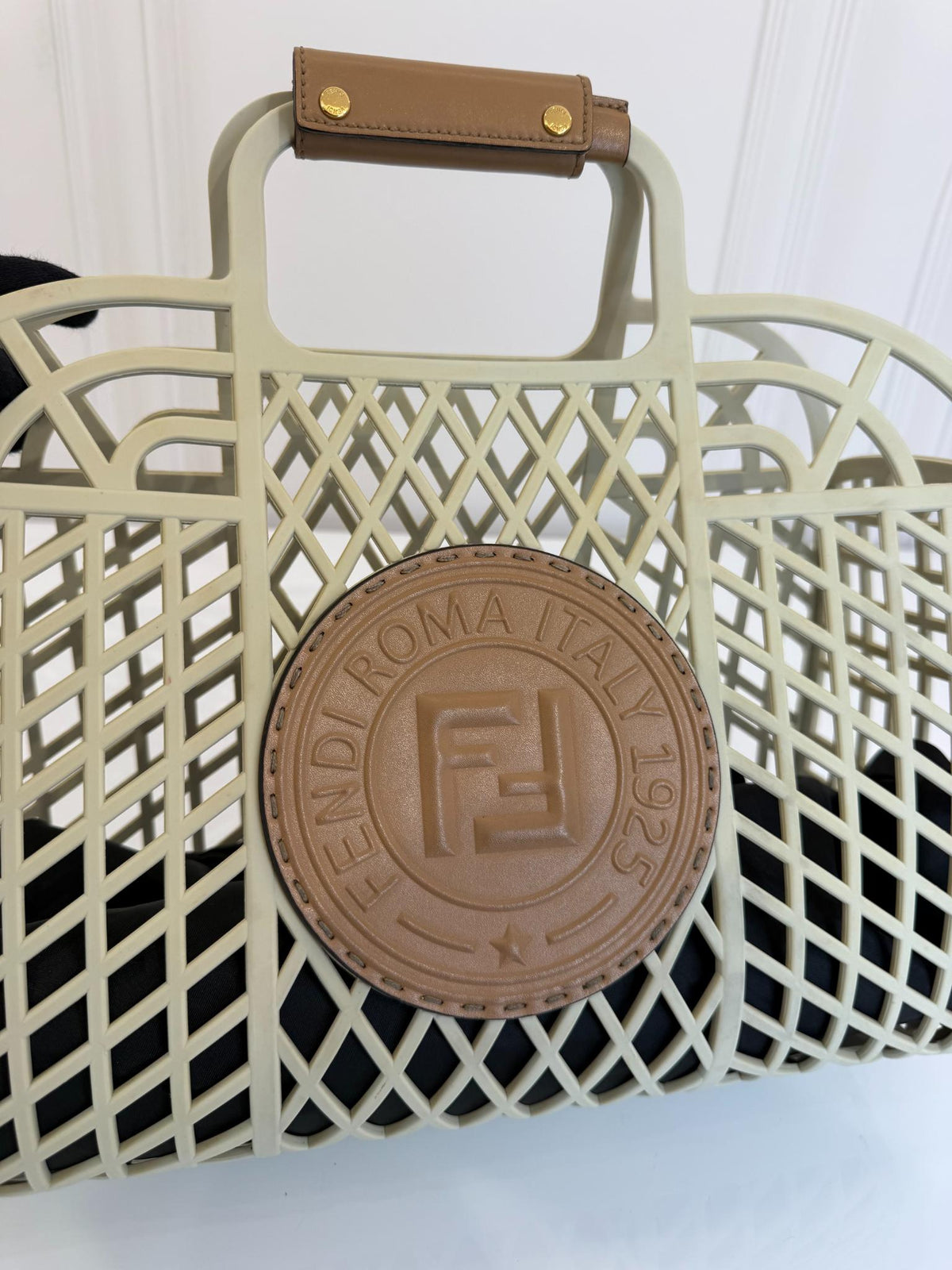 Fendi FF Logo Stamp Off White/Brown PVC Basket Bag