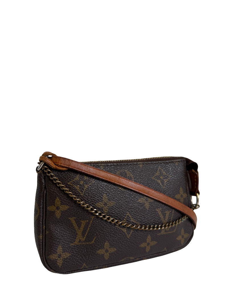 Louis Vuitton Mini Pochette Accessoires Monogram Canvas Chain/Leather Strap