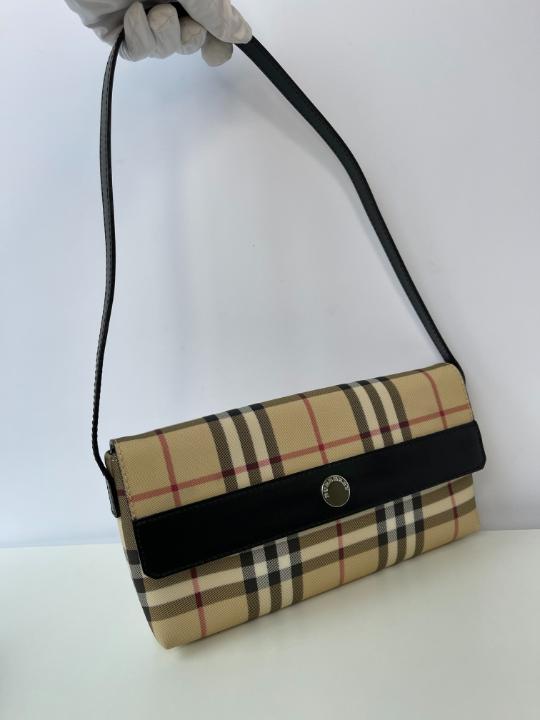 Burberry Beige/Black Nova Check Coated Canvas Pochette