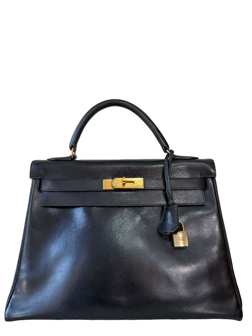 Hermès Kelly Retourne 32 Vintage Black Box Gold Hardware