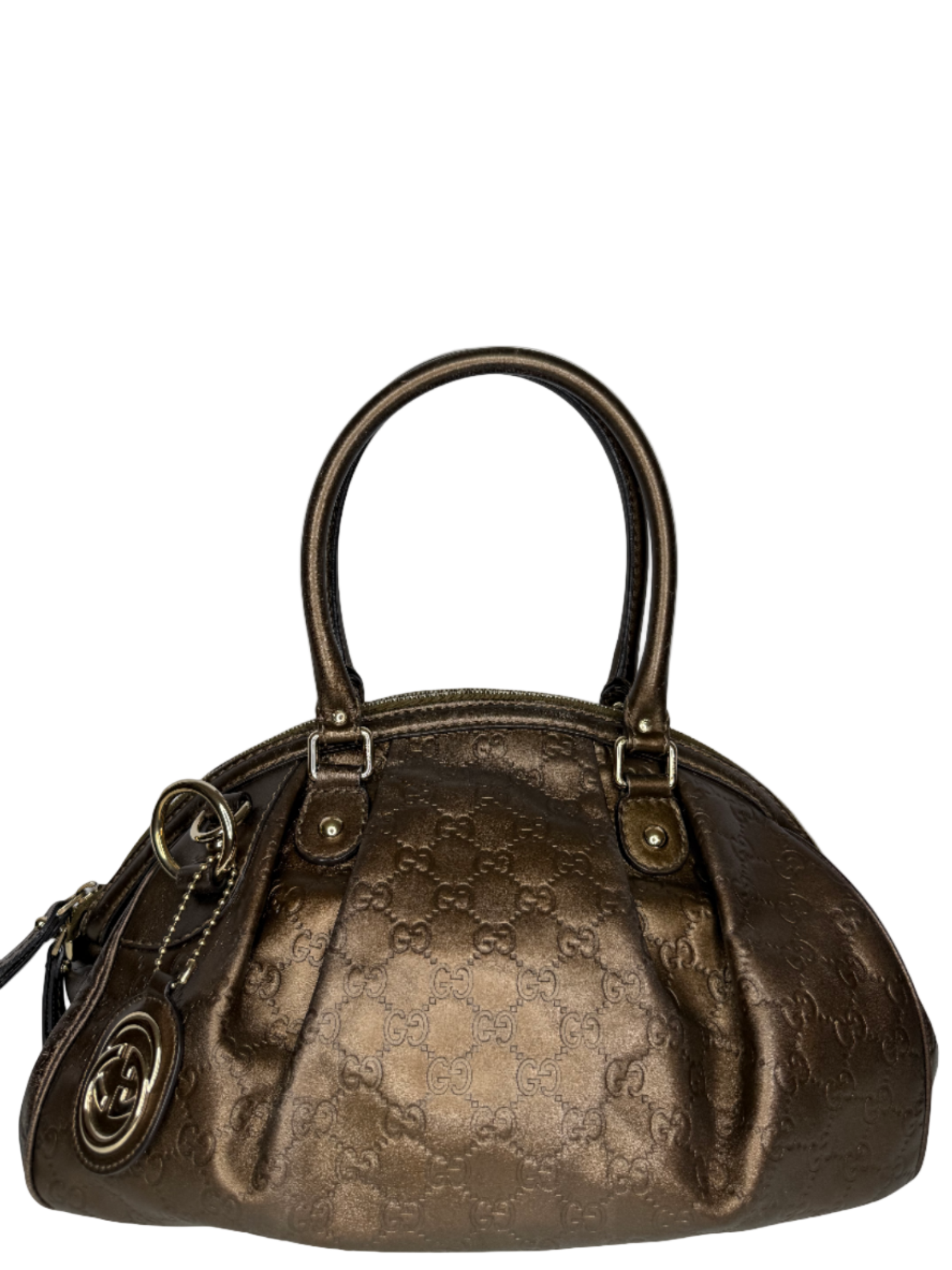 Gucci Brown/Bronze Embossed Guccissima Leather Sukey Medium Boston Bag