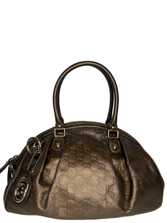 Gucci Brown/Bronze Embossed Guccissima Leather Sukey Medium Boston Bag
