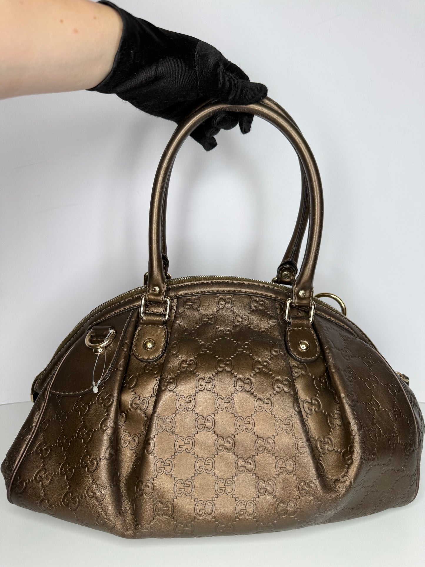 Gucci Brown/Bronze Embossed Guccissima Leather Sukey Medium Boston Bag
