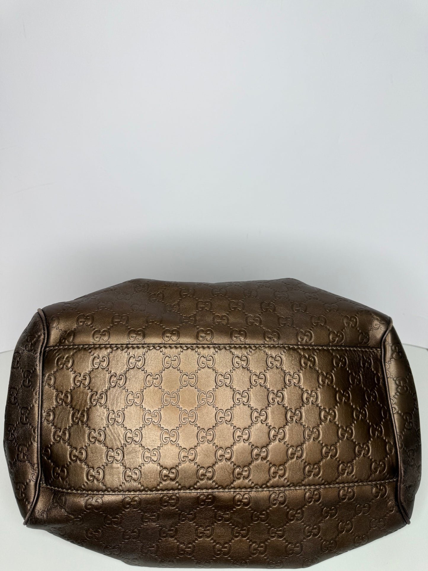 Gucci Brown/Bronze Embossed Guccissima Leather Sukey Medium Boston Bag
