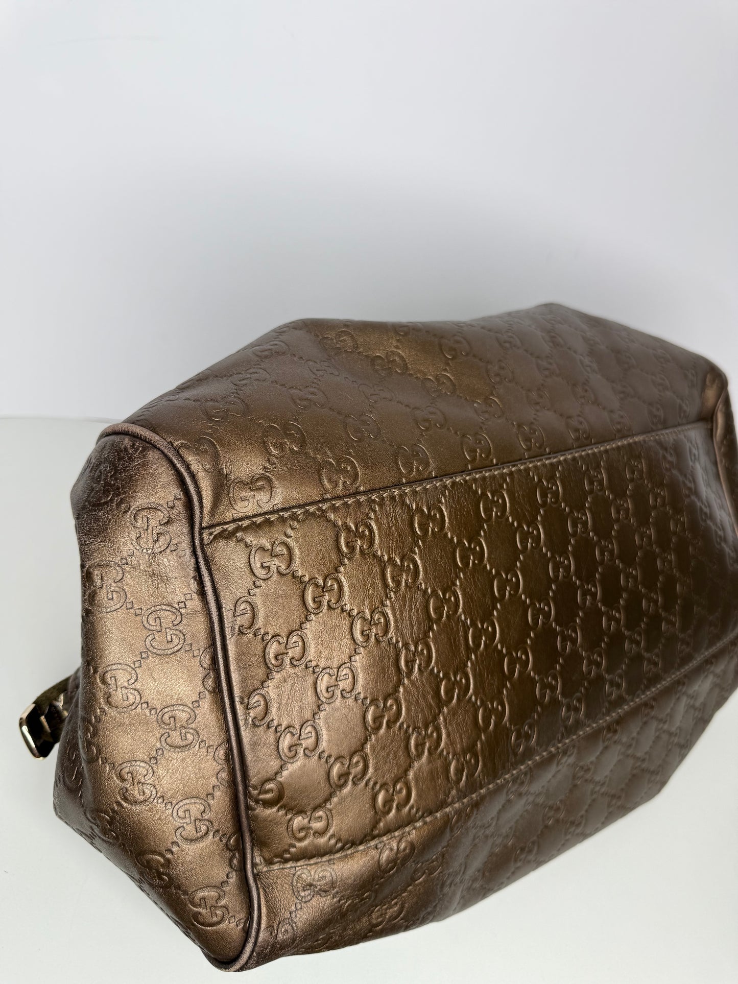 Gucci Brown/Bronze Embossed Guccissima Leather Sukey Medium Boston Bag