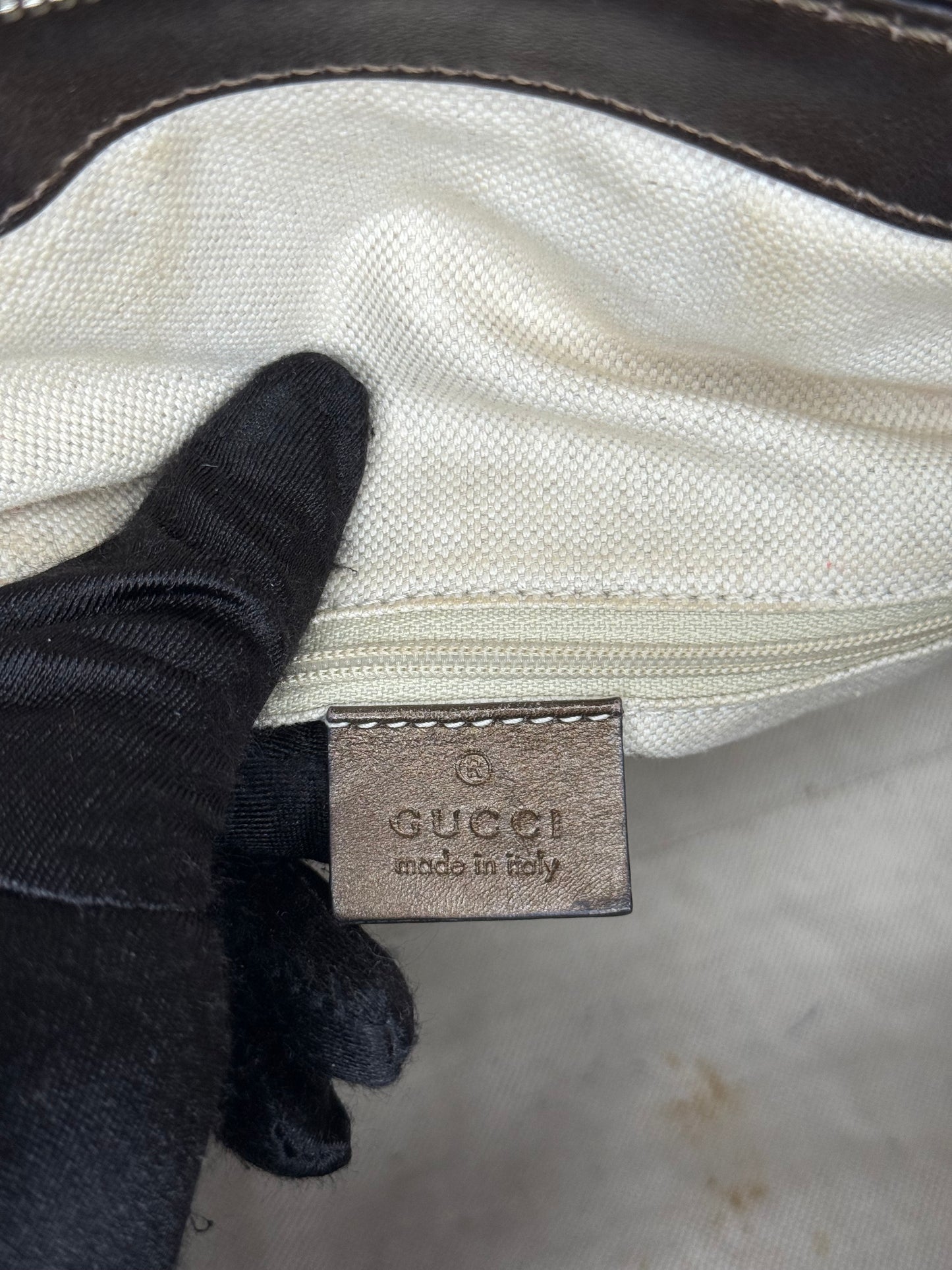 Gucci Brown/Bronze Embossed Guccissima Leather Sukey Medium Boston Bag