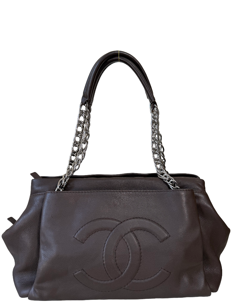Chanel CC Brown Caviar Leather Tote Bag