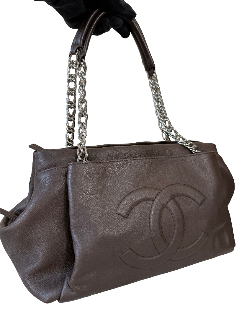 Chanel CC Brown Caviar Leather Tote Bag