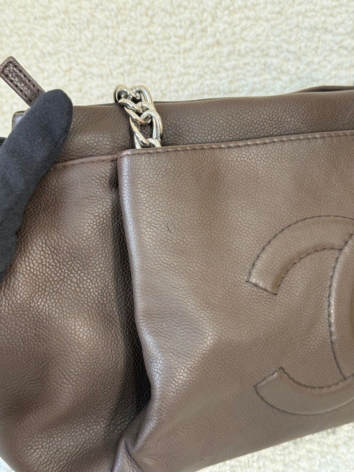 Chanel CC Brown Caviar Leather Tote Bag