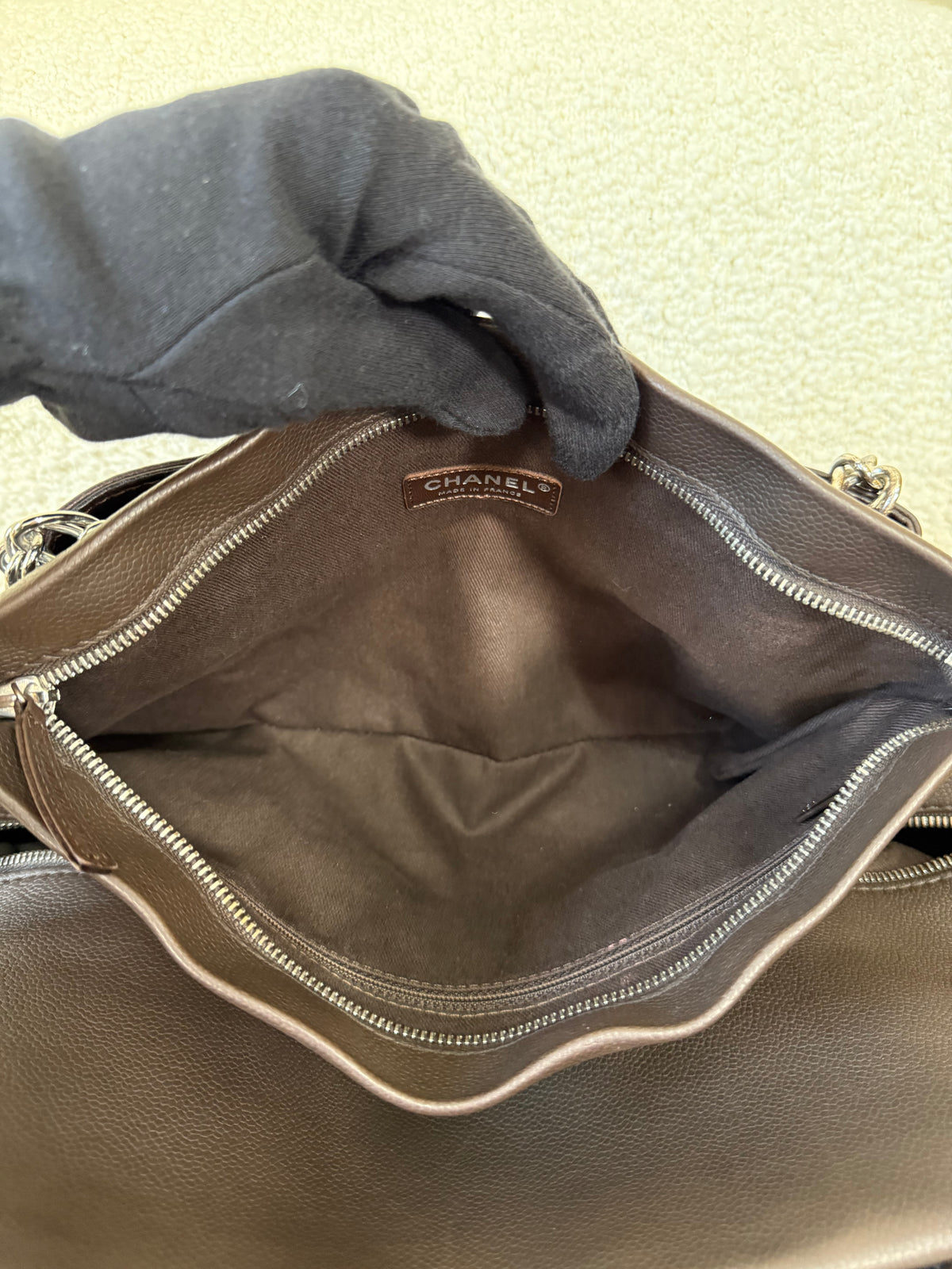 Chanel CC Brown Caviar Leather Tote Bag