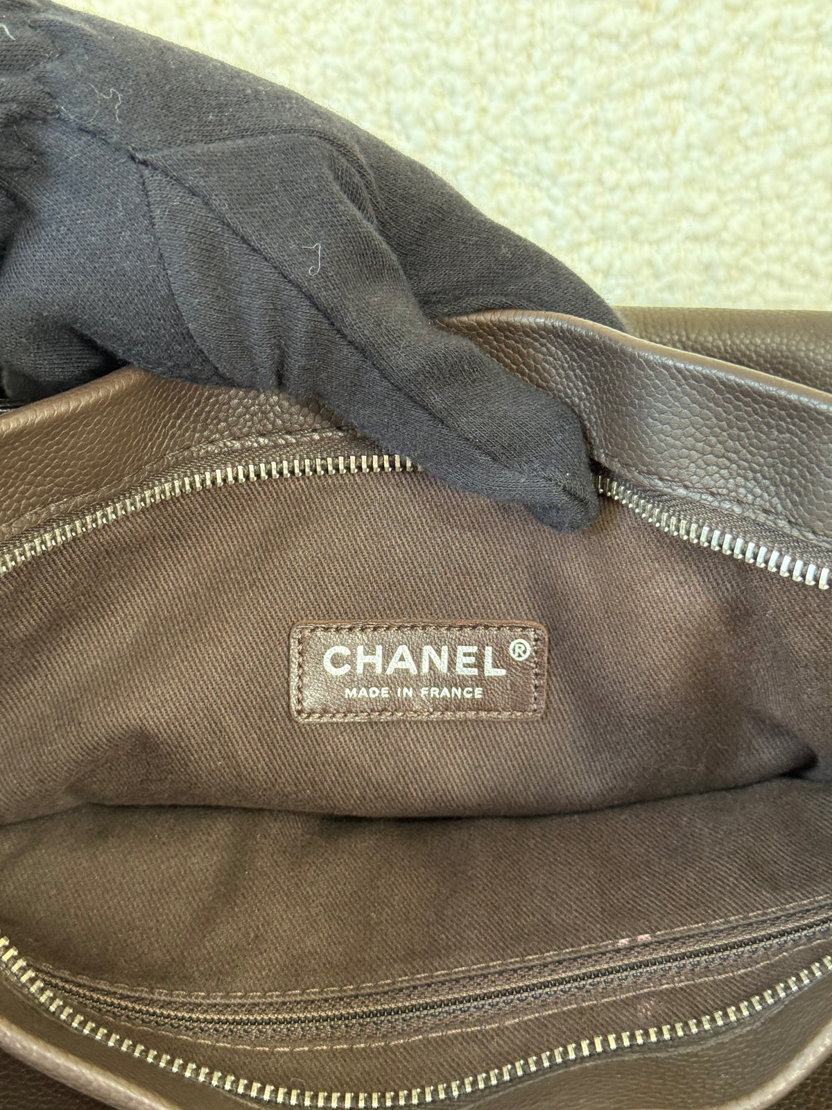 Chanel CC Brown Caviar Leather Tote Bag