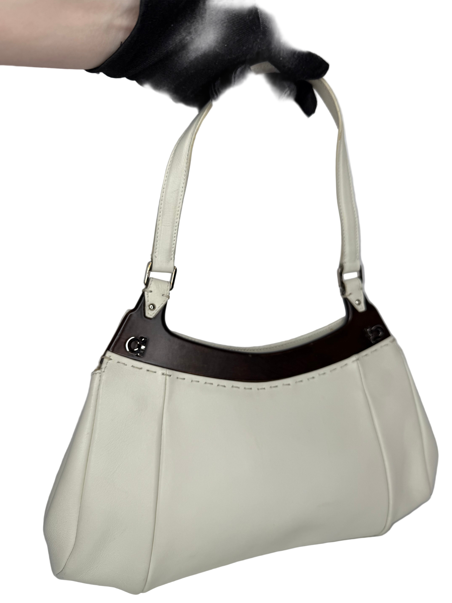 Salvatore Ferragamo Gancini White Leather Shoulder Bag