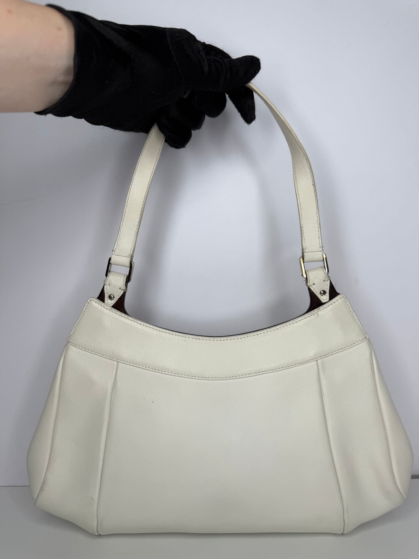 Salvatore Ferragamo Gancini White Leather Shoulder Bag