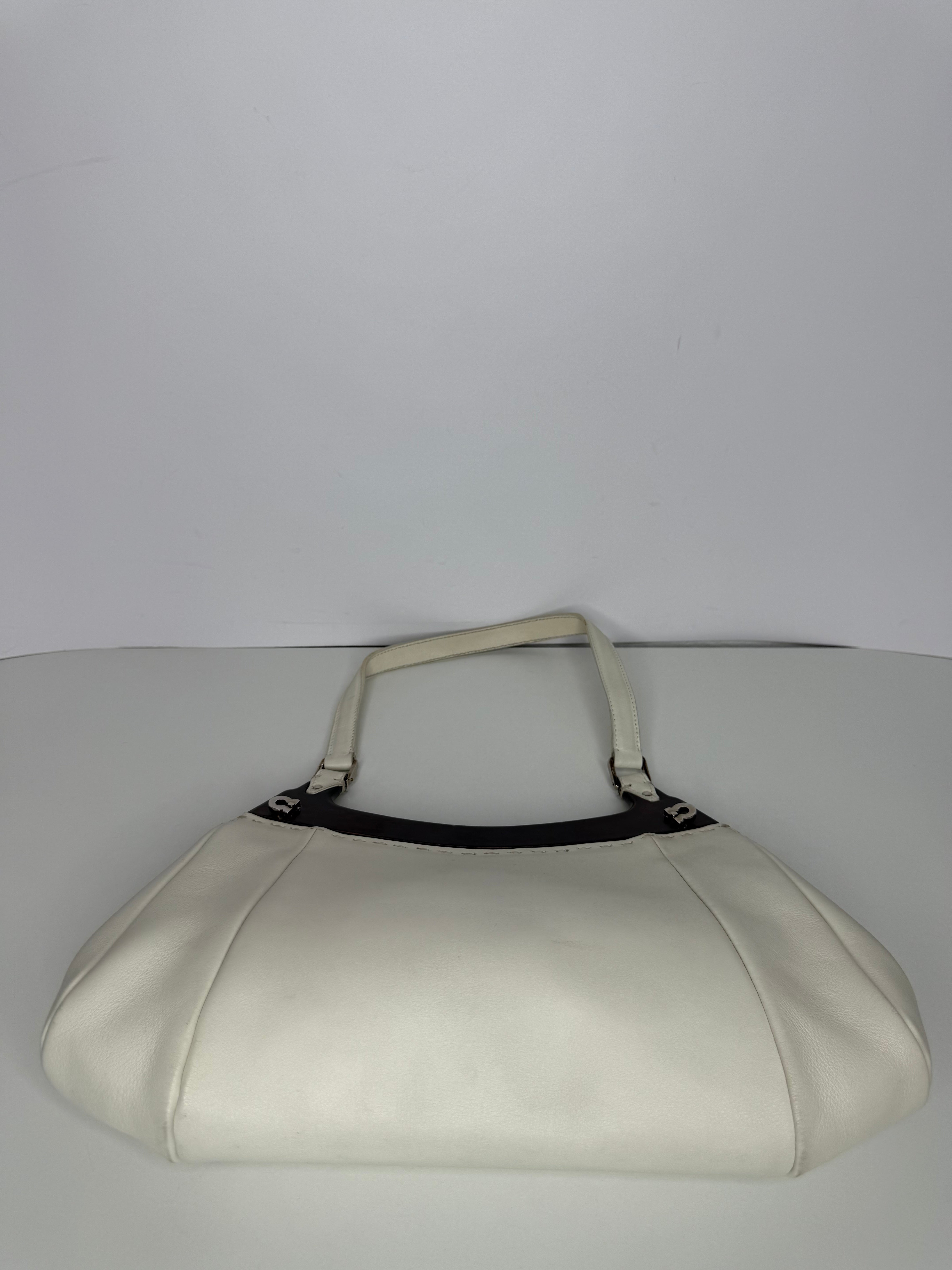 Salvatore Ferragamo Gancini White Leather Shoulder Bag