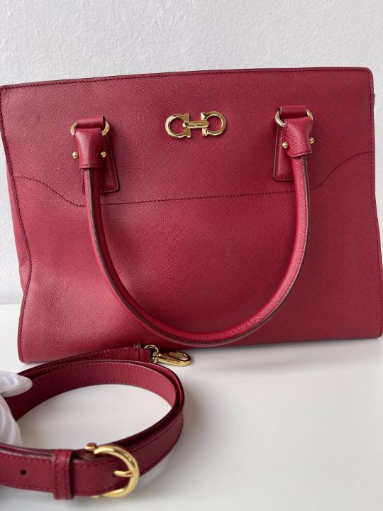 Salvatore Ferragamo Batik Medium Red Saffiano Leather Satchel