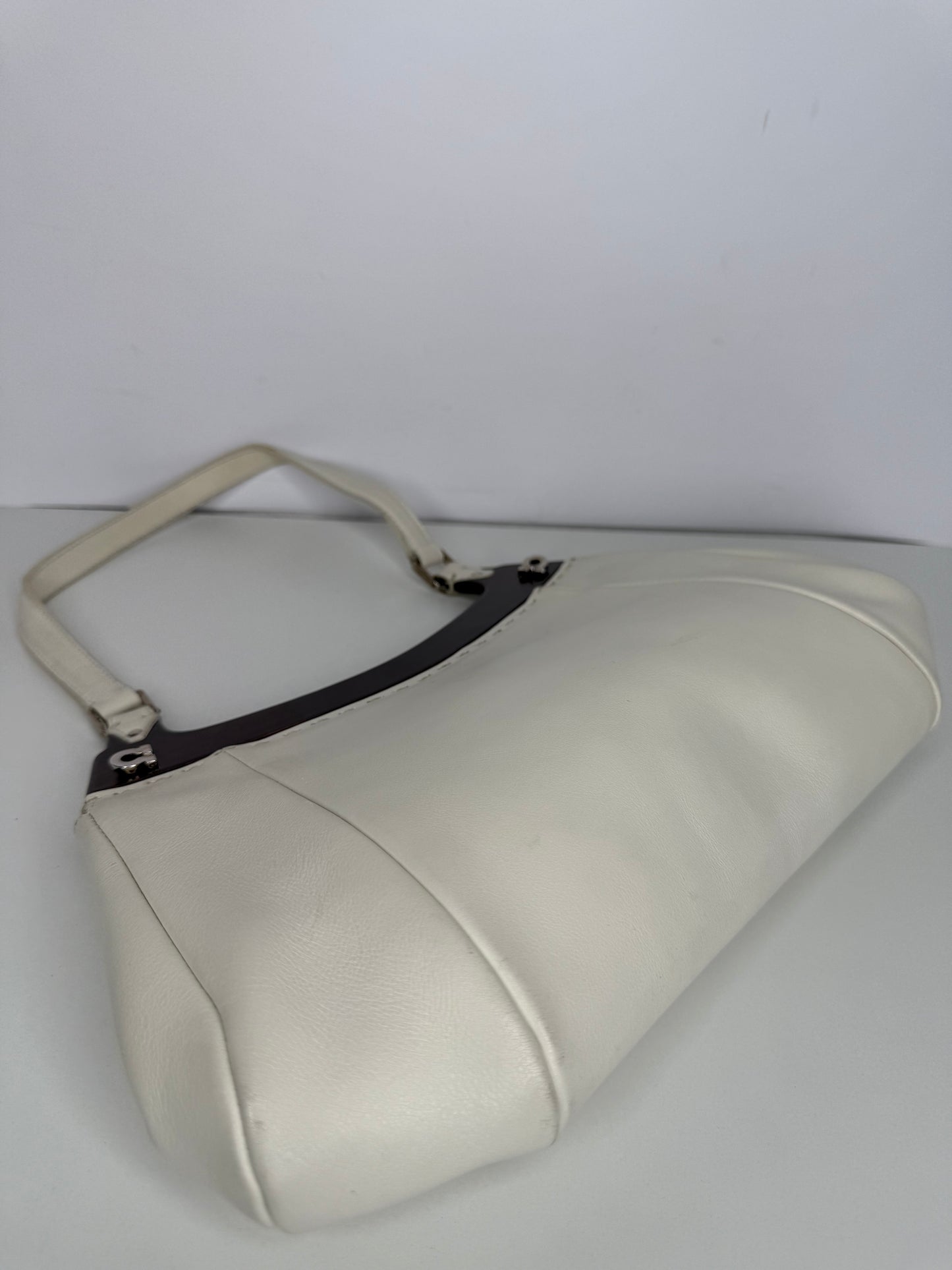 Salvatore Ferragamo Gancini White Leather Shoulder Bag