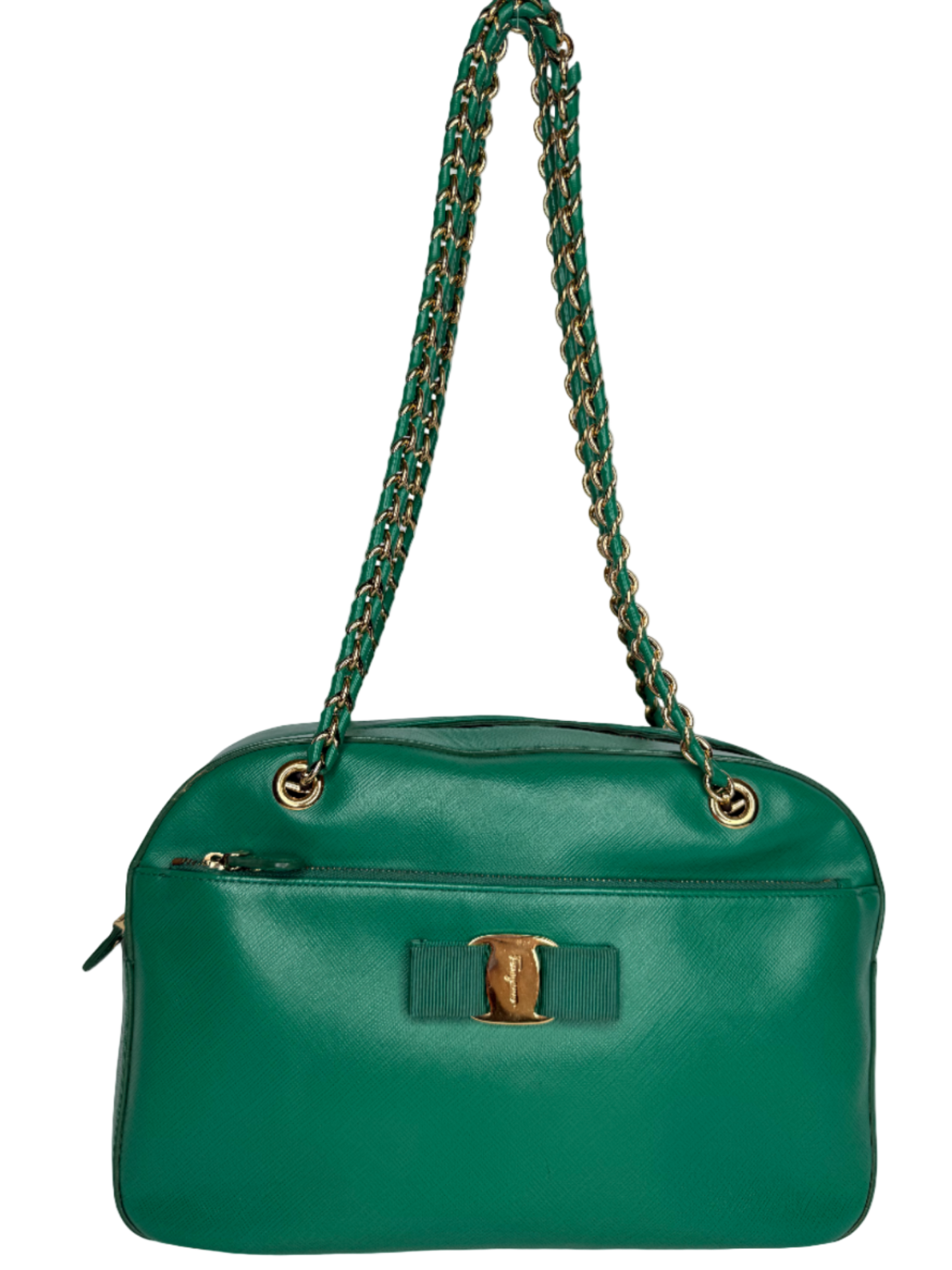 Salvatore Ferragamo Vara Bow Green Saffiano Leather Crossbody Bag