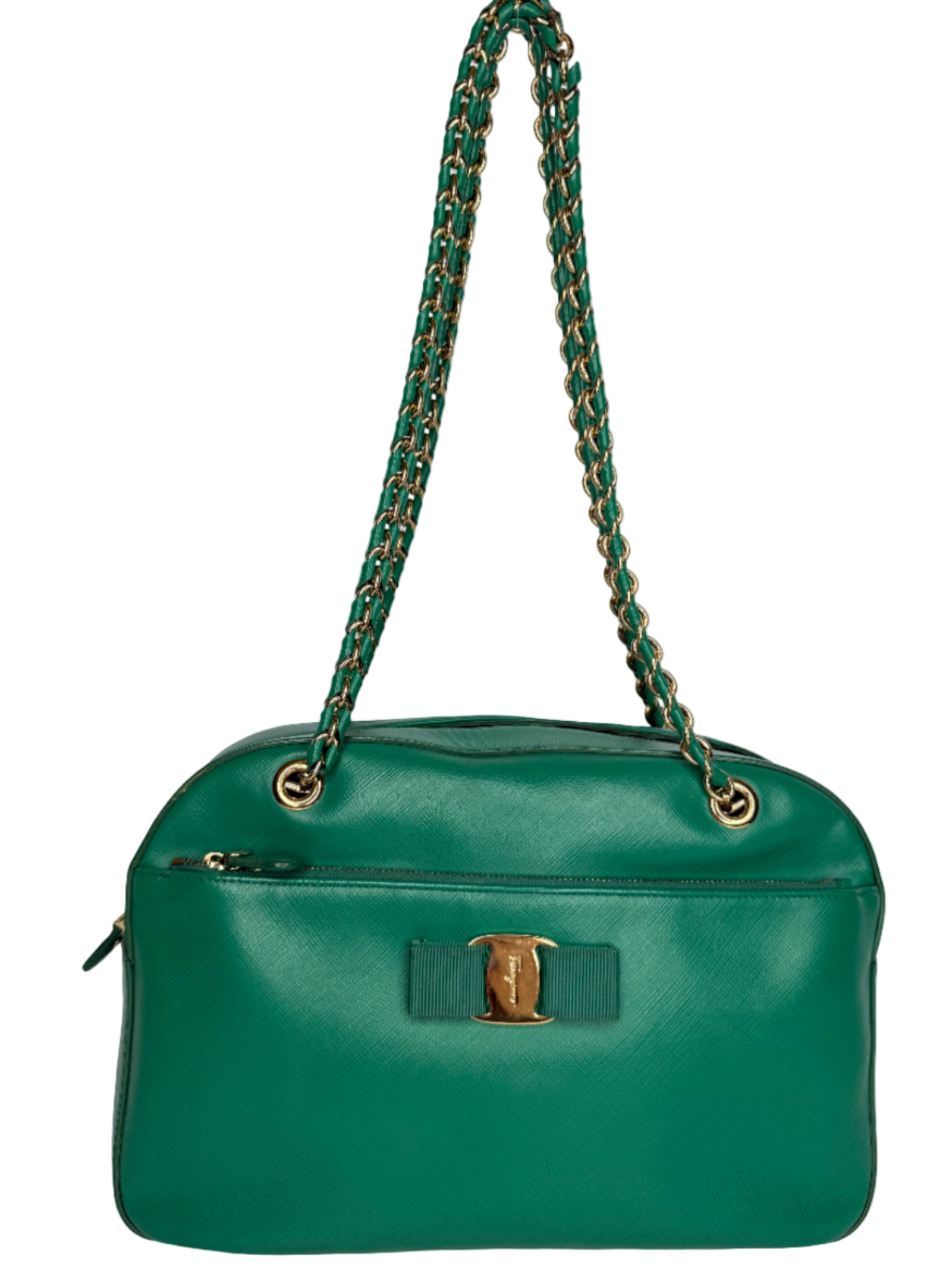 Salvatore Ferragamo Vara Bow Green Saffiano Leather Crossbody Bag