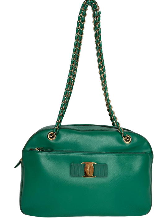 Salvatore Ferragamo Vara Bow Green Saffiano Leather Crossbody Bag