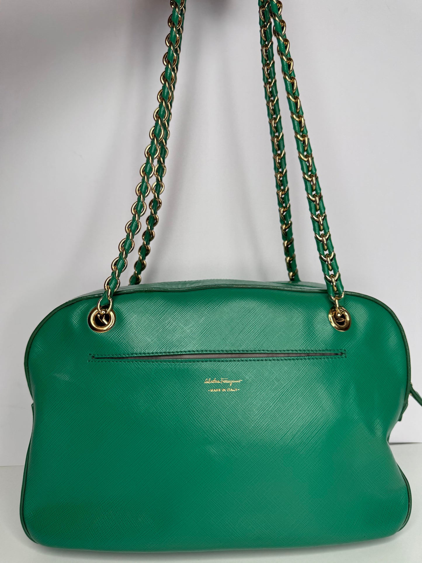 Salvatore Ferragamo Vara Bow Green Saffiano Leather Crossbody Bag
