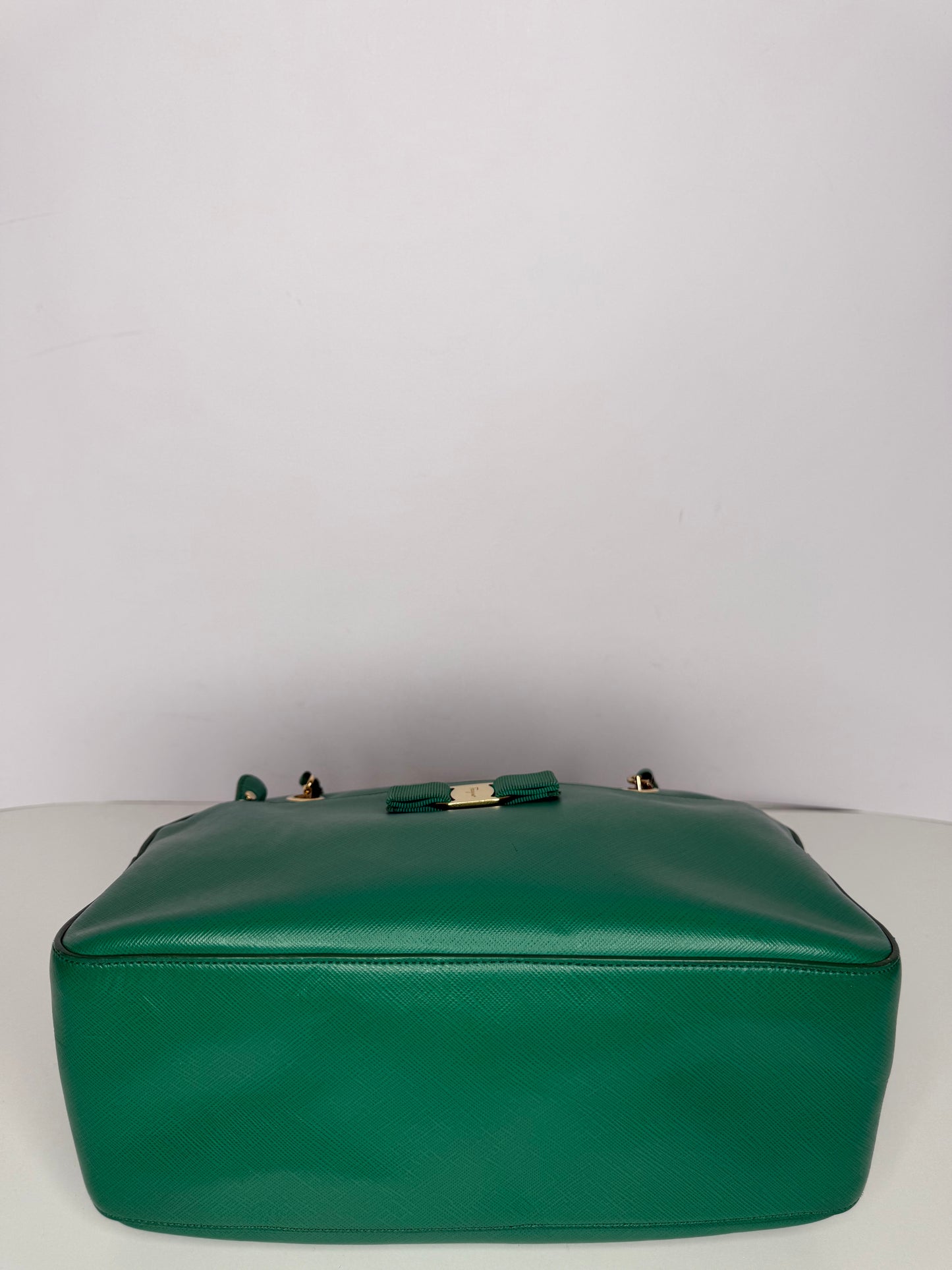 Salvatore Ferragamo Vara Bow Green Saffiano Leather Crossbody Bag