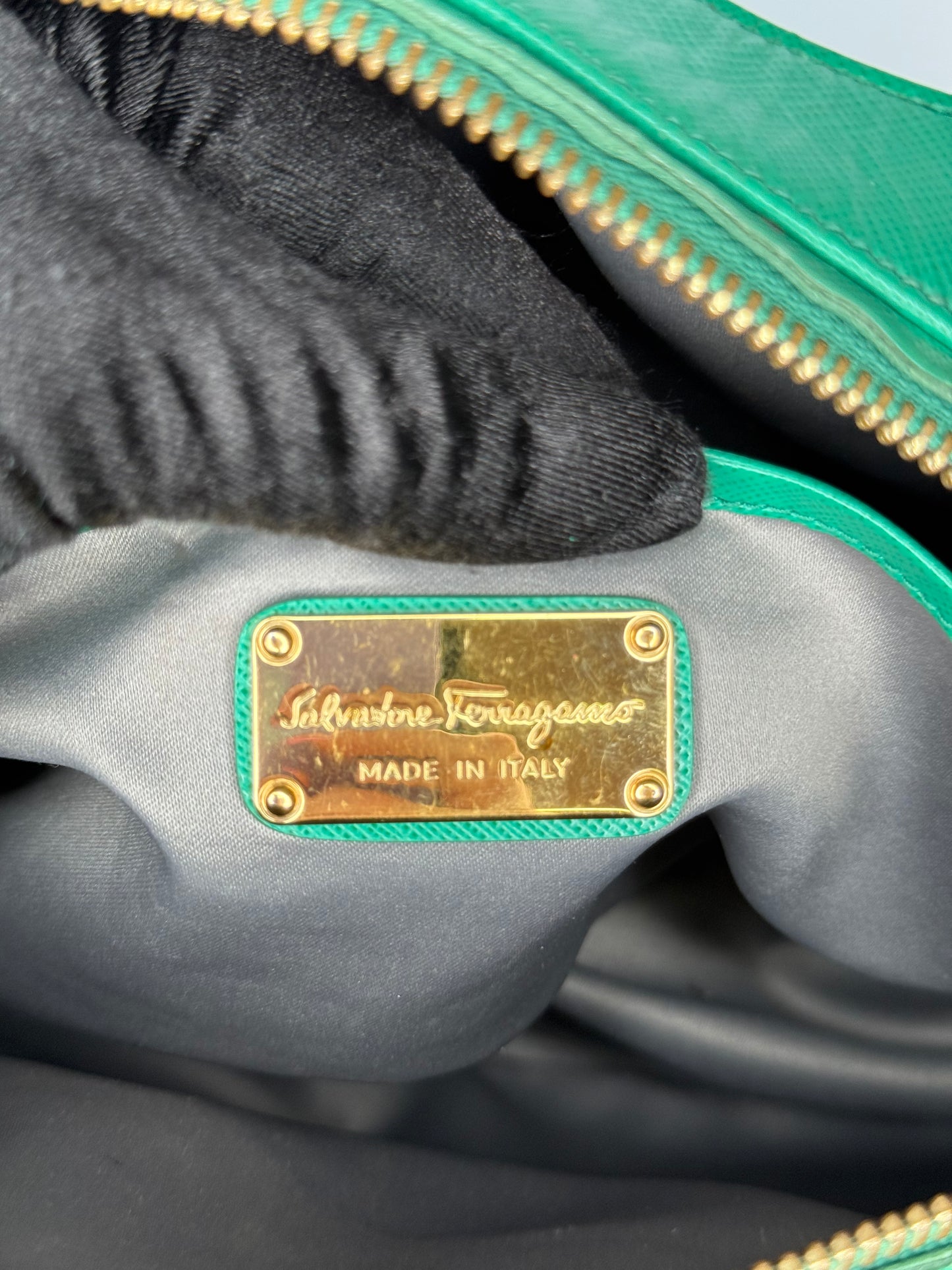 Salvatore Ferragamo Vara Bow Green Saffiano Leather Crossbody Bag