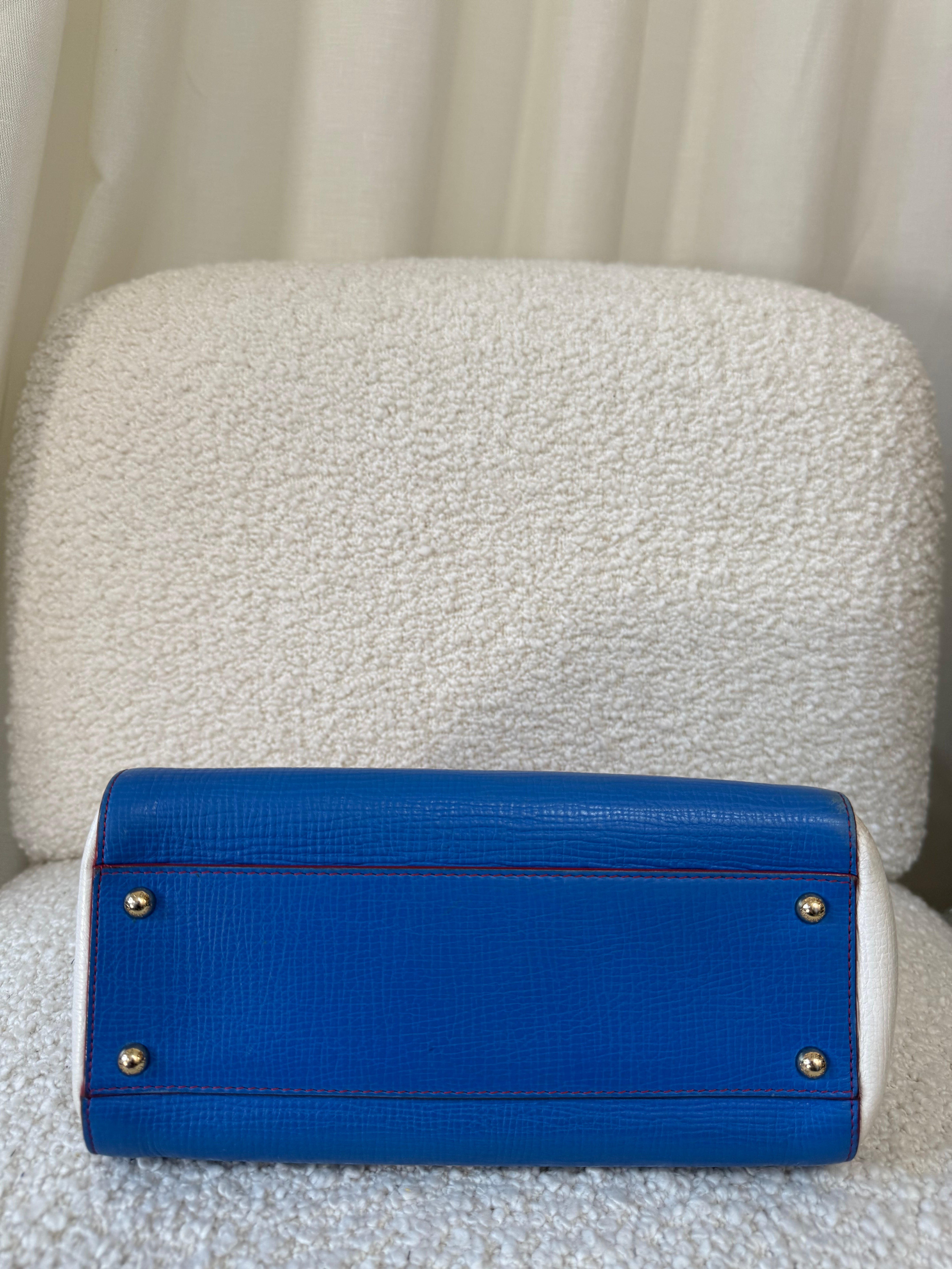 Dolce Gabbana Medium Miss Sicily Leopard Calf Hair Blue Leather Top Handle