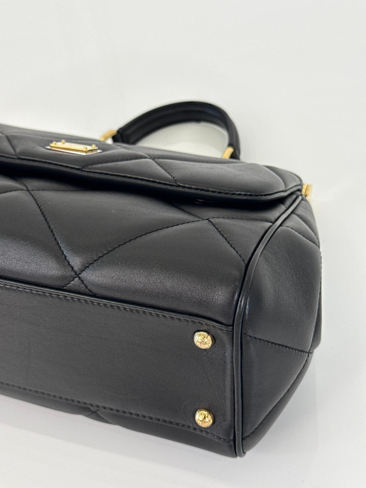 Dolce Gabbana Medium Miss Sicily Aria Black Calfskin Matelassé Top Handle Bag